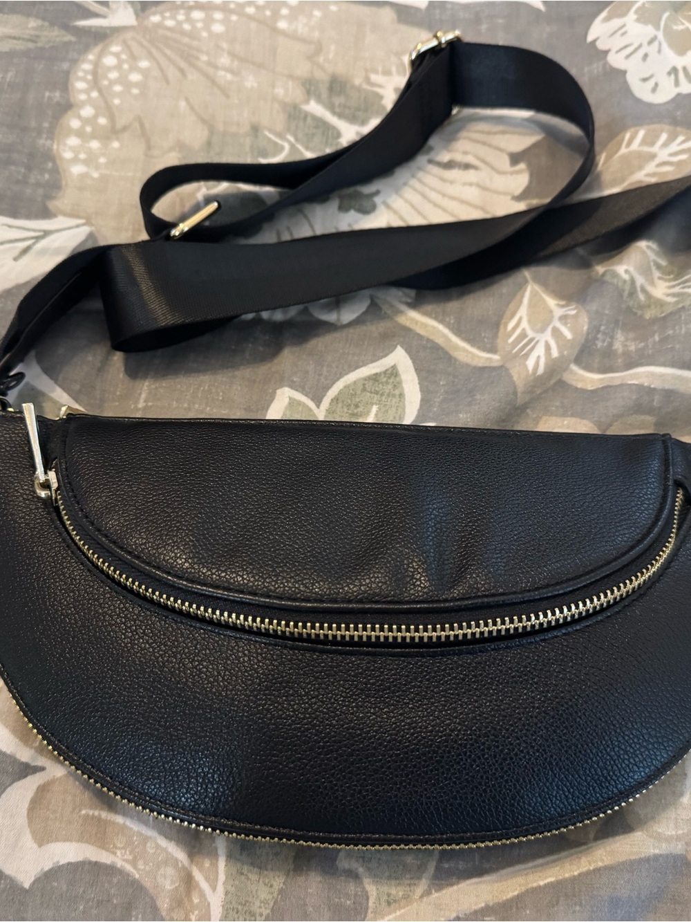 Sondra Roberts Black Crescent Crossbody Belt Bag with Gold Hardware